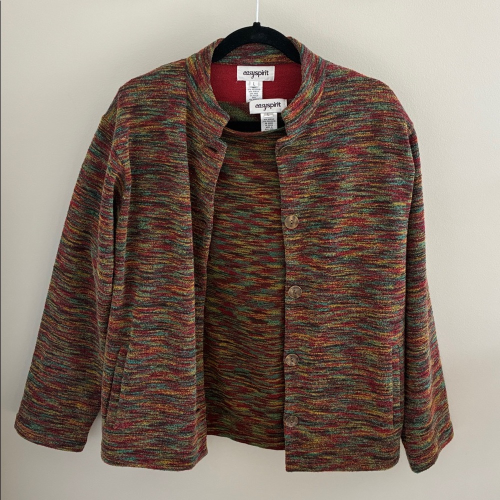 Easy Spirit Multicolor Knit Button-Front Jacket and Shirt